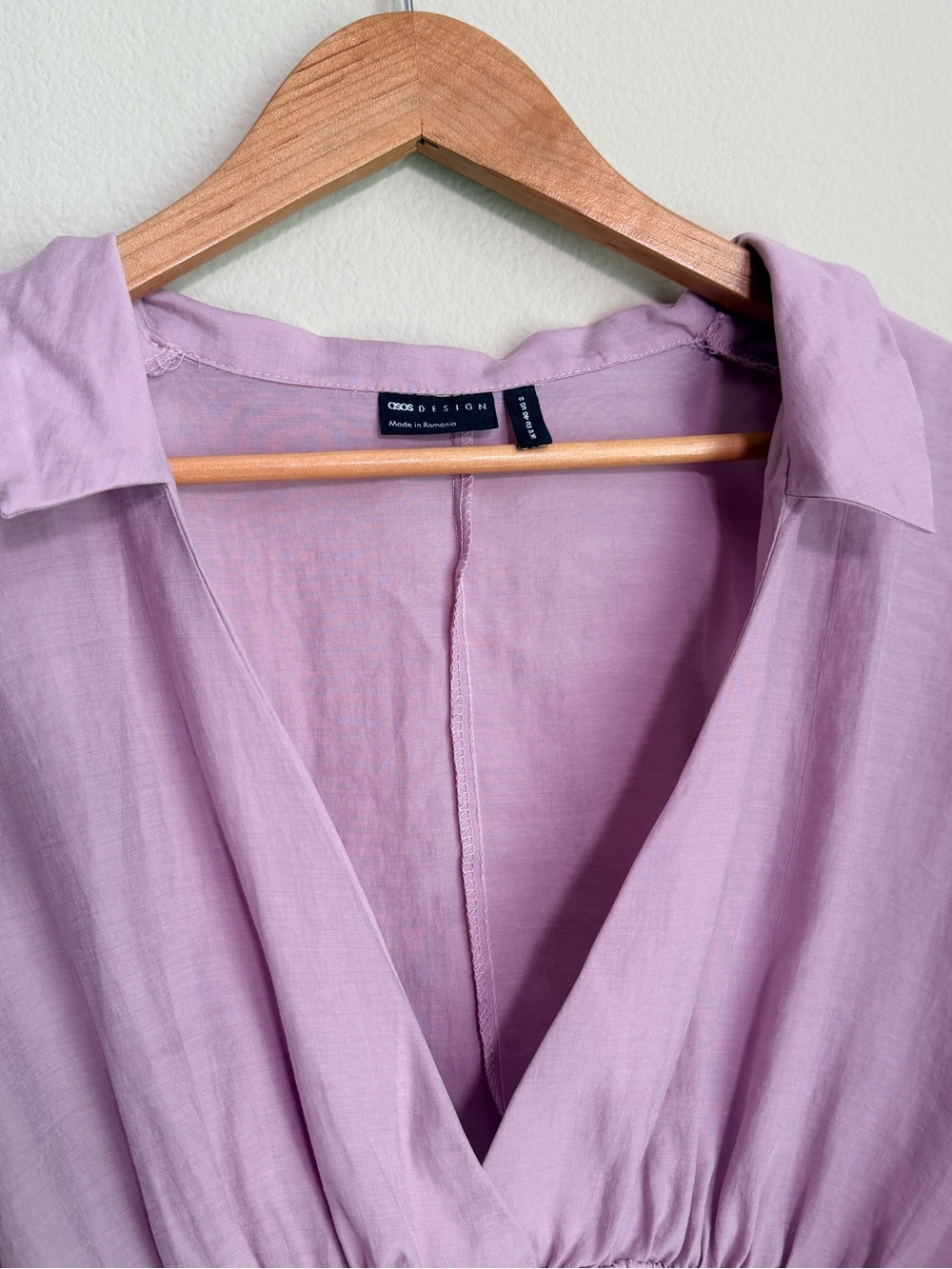 ASOS Design lilac Peasant Blouse - V-Neck, Gathered Waist- size US 8 - Picture 2 of 7